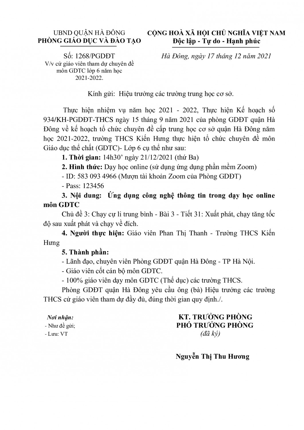 CĐ môn GDTC trường THCS Kiến Hưng