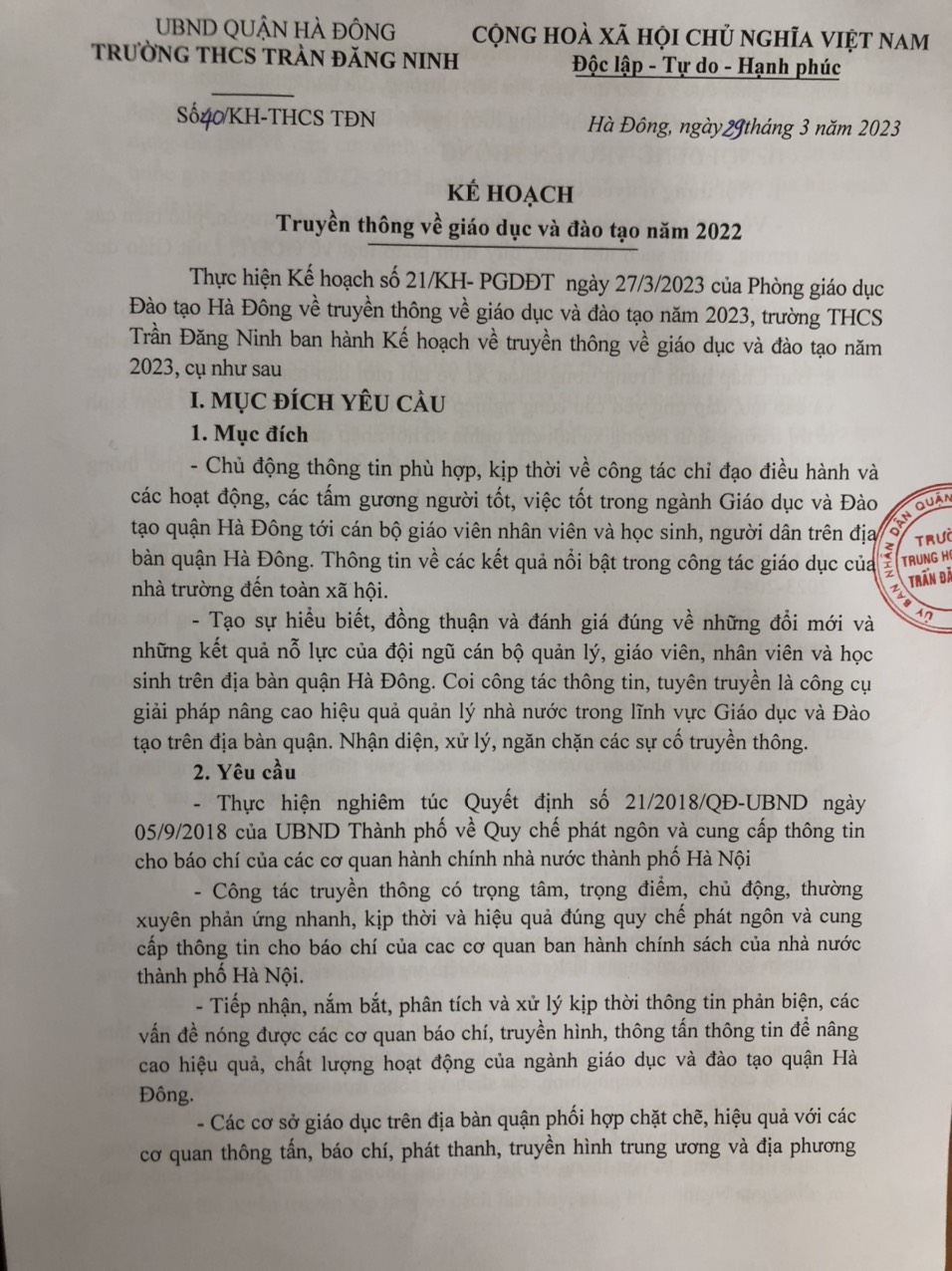 Kế hoạch truyền thông và giáo dục và đào tạo năm 2023